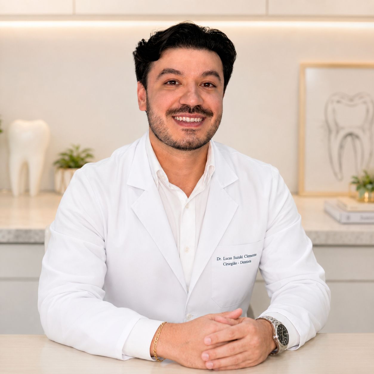 Dr. Lucas Suzuki Clemente no consultório, em Guaíra-SP